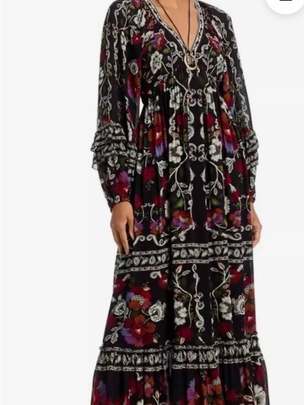 FARM Rio Stunning Black Floral V-Neck Long Sleeve Maxi Dress